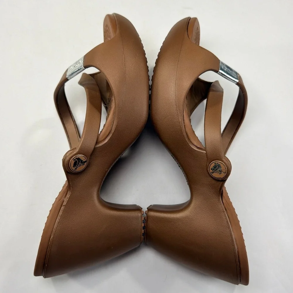 NEW Crocs Cyprus Heel Sandal Women 10 Bronze Metallic Strappy Rare Retro Comfort